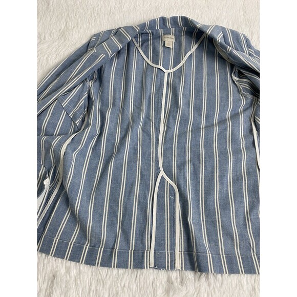 Chico's Open Blazer Jacket Womens Size 1 White Blue Stripe Rolled Sleeves Pocket - Picture 3 of 15
